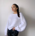 White soft fluffy hand knit body friendly sweater Open back Deep neckline Knit Milk fluffy pullover Loose fit oversized V-neck angora wool