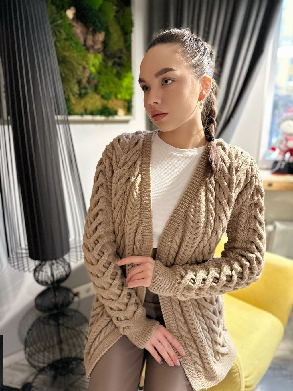 Hand knit wool pastel сardigan women Chunky knit beige cardigan Knitted jacket Cable knit cardigan Chunky knit sweater Fall pullover