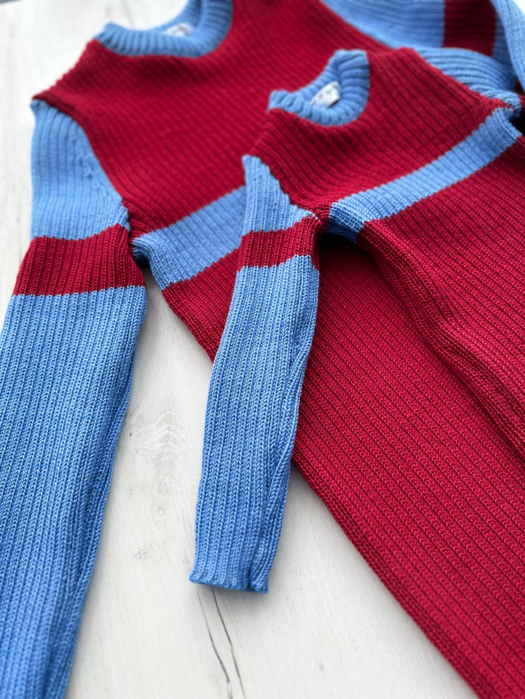 Family look hand knit red blue wool sweater/knit unisex sweater/Family Sweaters/Sweater for Mother and Daughter Father and Son/Turtleneck