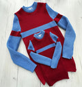 Family look hand knit red blue wool sweater/knit unisex sweater/Family Sweaters/Sweater for Mother and Daughter Father and Son/Turtleneck