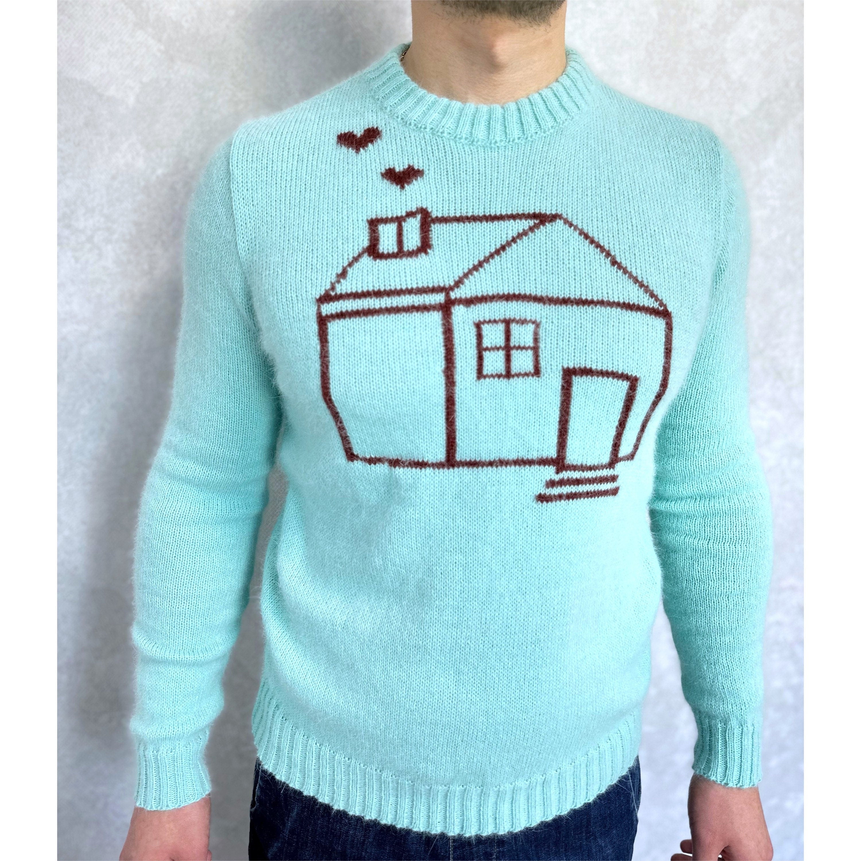 Angora hand knit sweater HOUSE wool sweater Family look Gender neutral celebrity pullover Fluffy green blue brown pullover Unisex Sweater