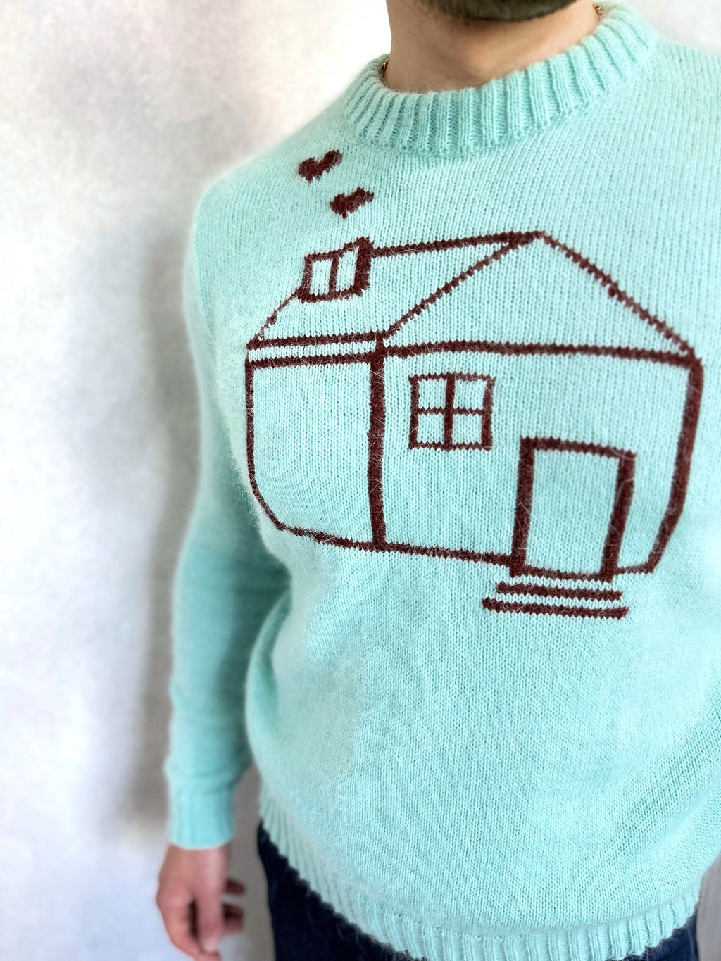 Angora hand knit sweater HOUSE wool sweater Family look Gender neutral celebrity pullover Fluffy green blue brown pullover Unisex Sweater