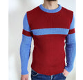 Hand knit mens sweater Men's turtleneck Blue red mens knitted sweater Men’s striped sweater gift for bestie Ribbed turtleneck sweater