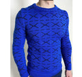 Funny printed hand knitted X sweater Blue Black Cross Pullover Merino wool mens sweater Striped sweater Round collar Funny gift for him
