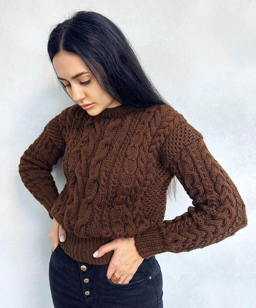 Brown knit sweater women/hand knit jumper/Crop sweater/Cable knitting/Loose knit/Oversized/women many colors knitted sweater/High waist