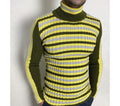 Knit wool turtleneck mens womens Khaki sweater for mens Striped jumper high collar Green yellow gray turtleneck mens Fine-knit Turtleneck