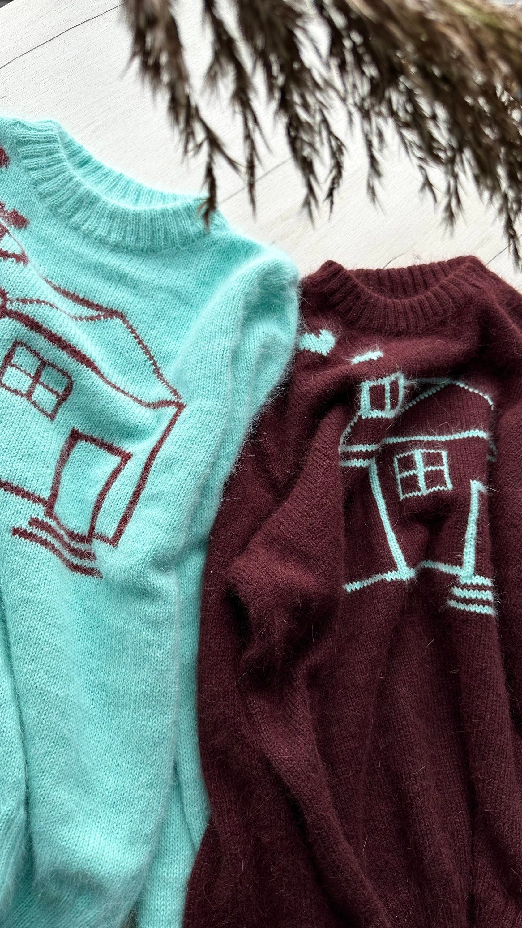 Angora wool hand knit sweater angora wool sweater Gender neutral celebrity pullover Fluffy sweater knitted house Unisex Sweater