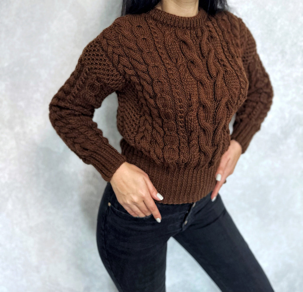 Brown knit sweater women/hand knit jumper/Crop sweater/Cable knitting/Loose knit/Oversized/women many colors knitted sweater/High waist