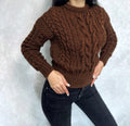 Brown knit sweater women/hand knit jumper/Crop sweater/Cable knitting/Loose knit/Oversized/women many colors knitted sweater/High waist