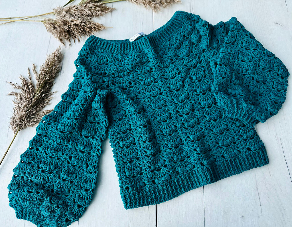 Knit green one shoulder pulover sweater Сrochet cotton blouse Crochet boho emerald sweater Sweater open shoulders summer sweater women