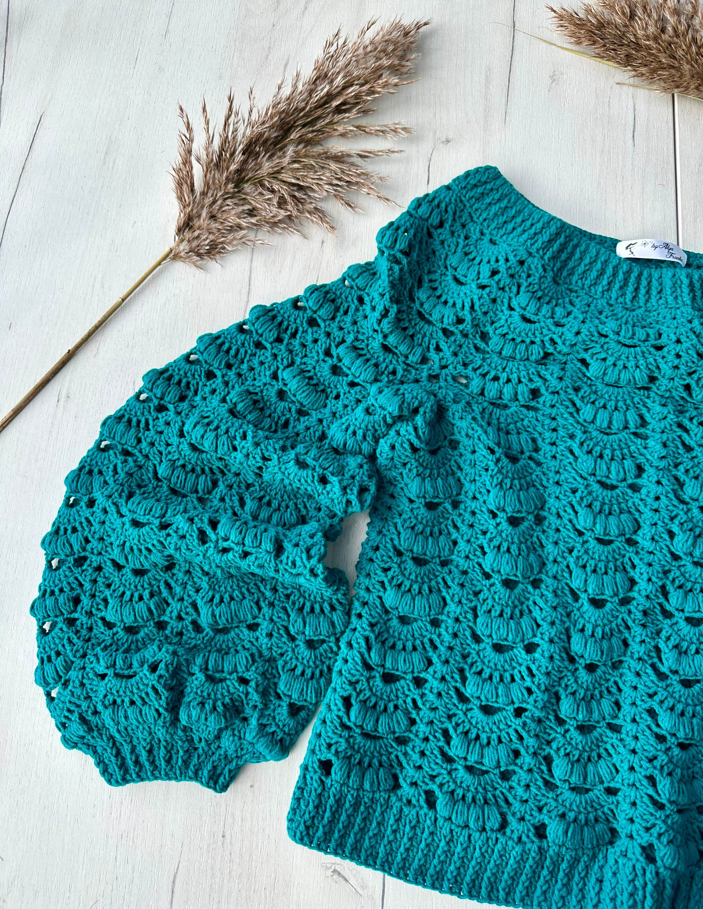 Сrochet blouse Crochet boho emerald sweater Cotton green one shoulder blouse sweater Sweater open shoulders summer sweater women