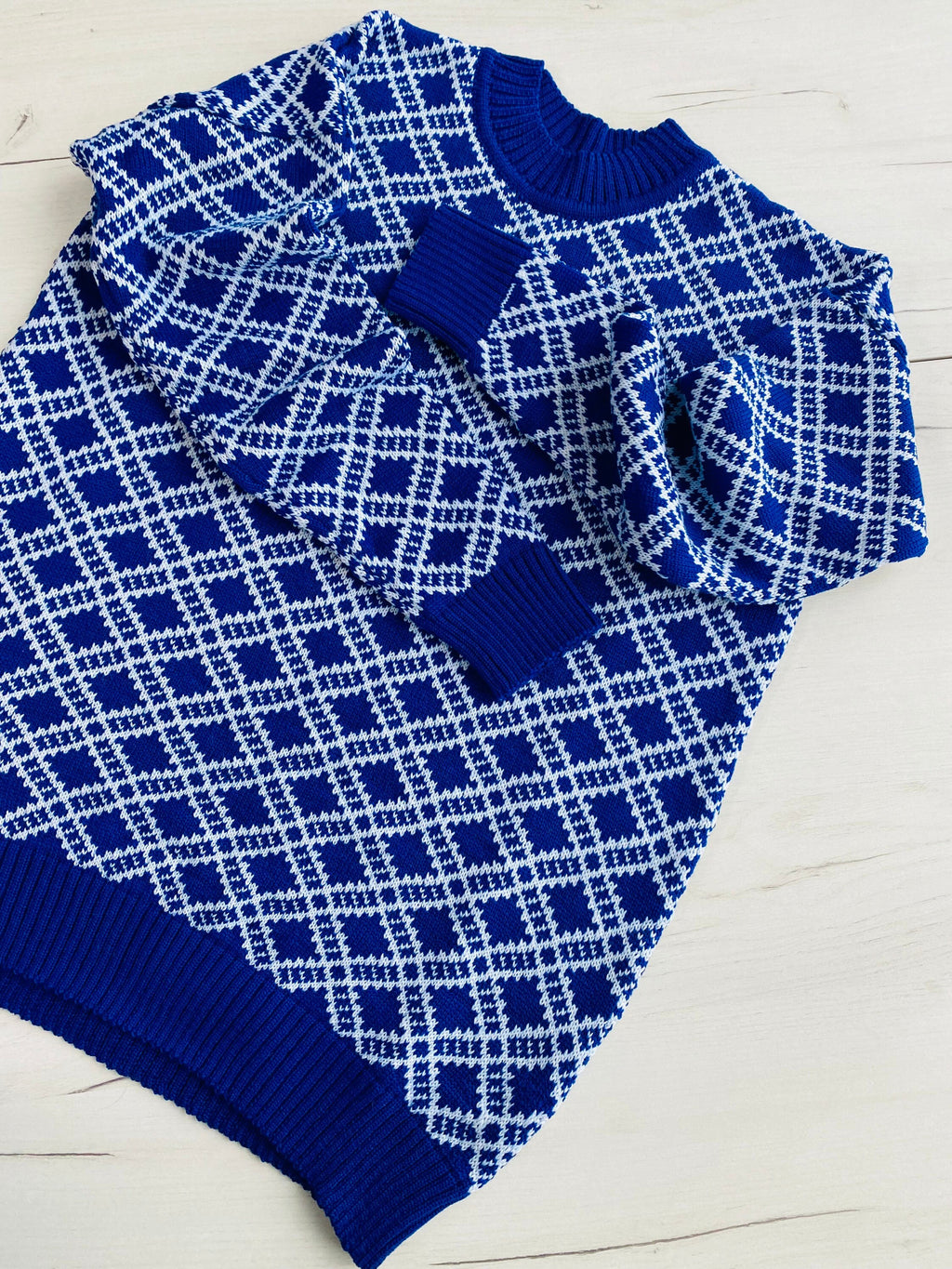 Long knitted printed sweater Vintage plaid sweater women Vintage Geometric pattern sweater dress O-Neck Long Sleeve Womens Oversize pullover