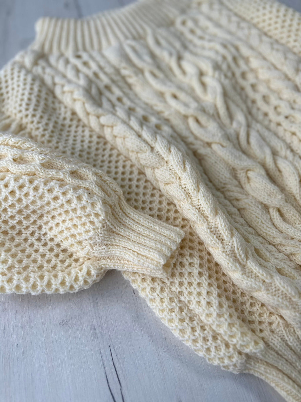 Cable knit pastel milk cream off the shoulder sweater wool for women Handmade oversize white pullover One shoulder cotton merino wool