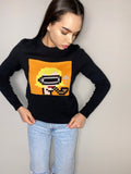 Funny organic cotton knitted sweater Crypto jumper pixel unisex Knitted image girl Knit black orange bitcoin sweater ethereum gifts for him