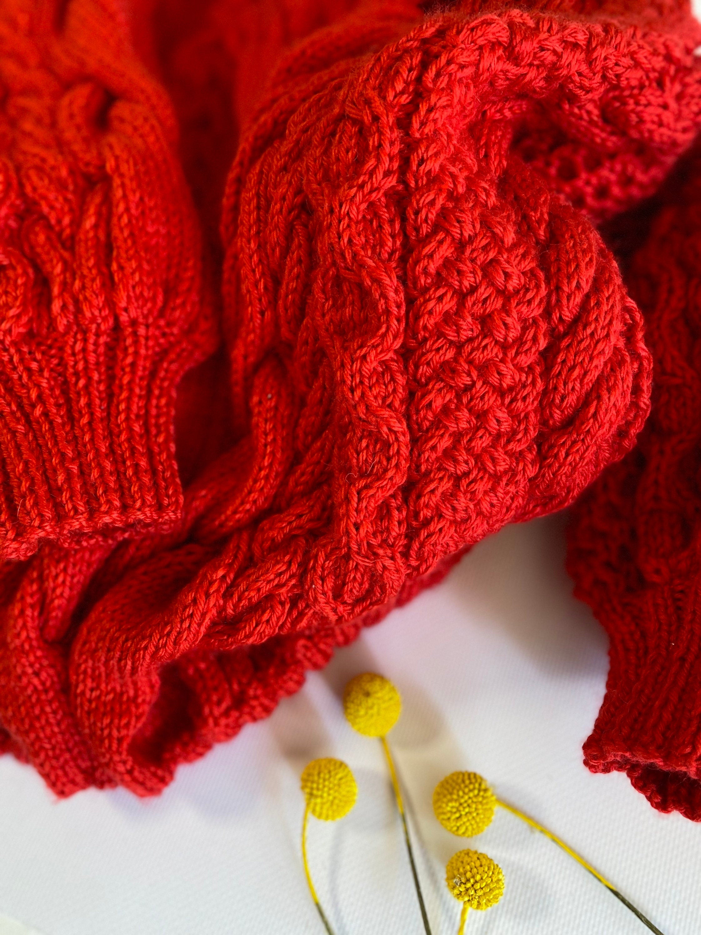 Red knit wool sweater women/knitted jumper 7/8 sleeve Cable knitting Loose knit Oversized Womens red knitted sweater