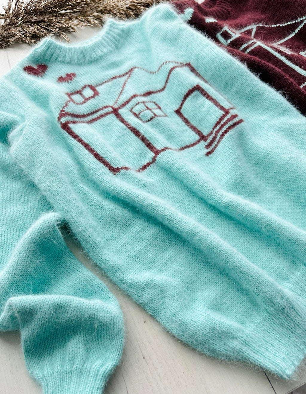 Angora wool hand knit sweater angora wool sweater Gender neutral celebrity pullover Fluffy sweater knitted house Unisex Sweater