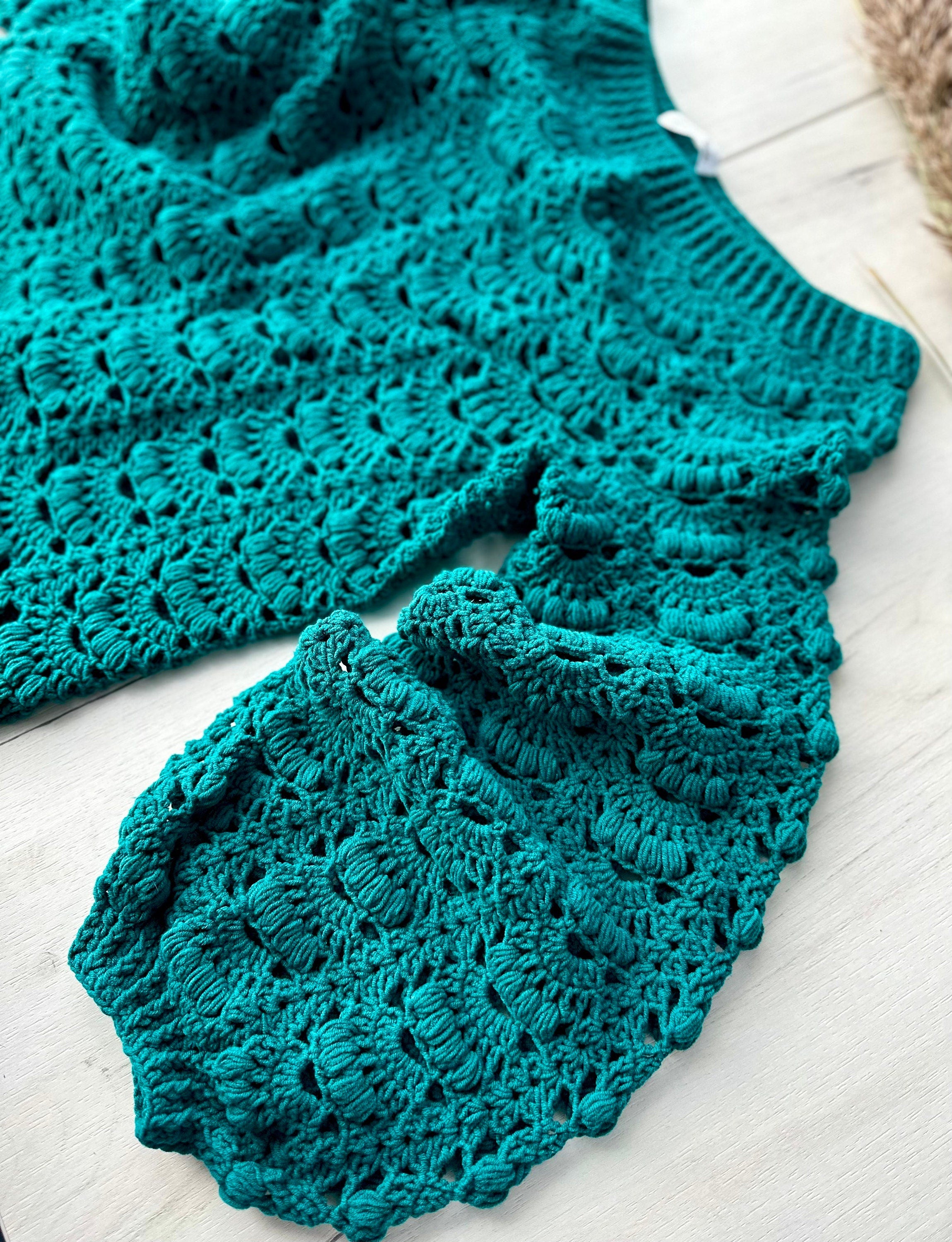 Сrochet blouse Crochet boho emerald sweater Cotton green one shoulder blouse sweater Sweater open shoulders summer sweater women