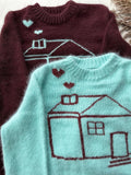 Premium angora soft wool hand knit brown blue green sweater Gender neutral pullover Fluffy sweater knitted house Unisex Sweater