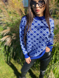 Long knitted printed sweater Vintage plaid sweater women Vintage Geometric pattern sweater dress O-Neck Long Sleeve Womens Oversize pullover