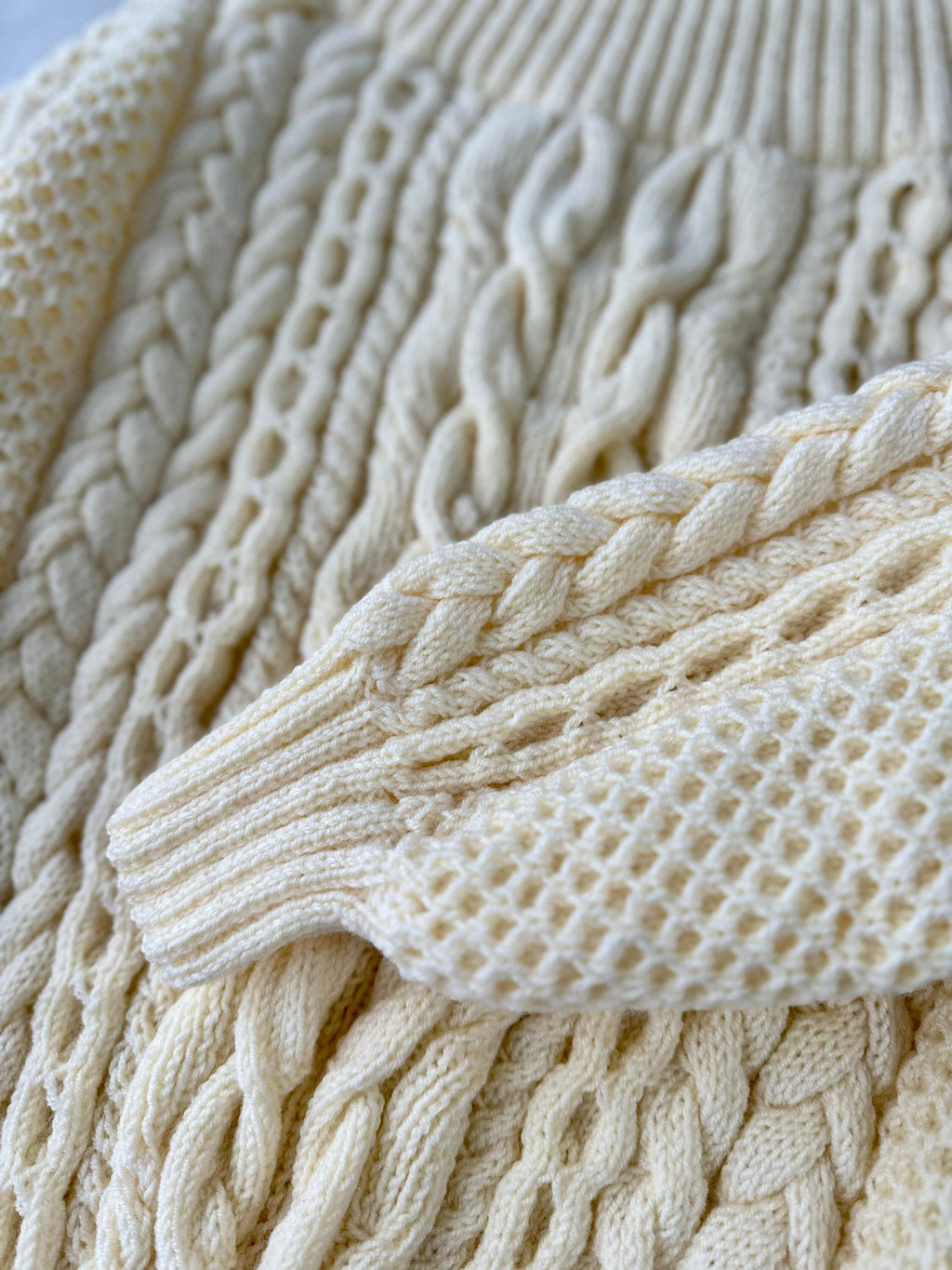 Cable knit pastel milk cream off the shoulder sweater wool for women Handmade oversize white pullover One shoulder cotton merino wool