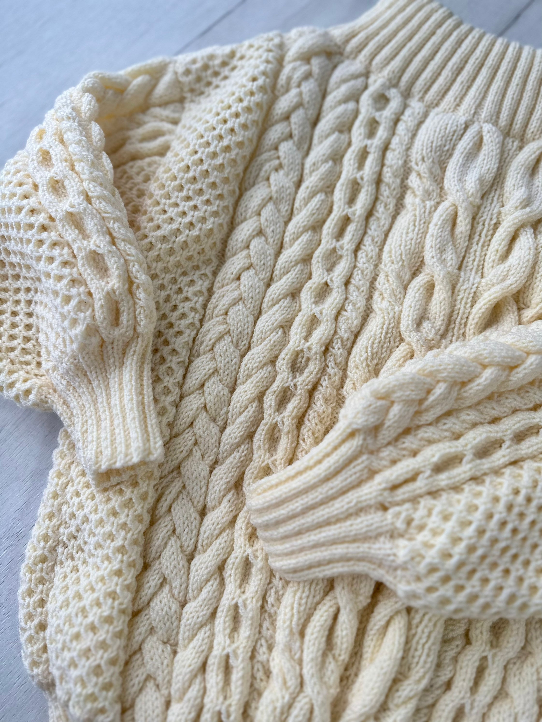 Cable knit pastel milk cream off the shoulder sweater wool for women Handmade oversize white pullover One shoulder cotton merino wool