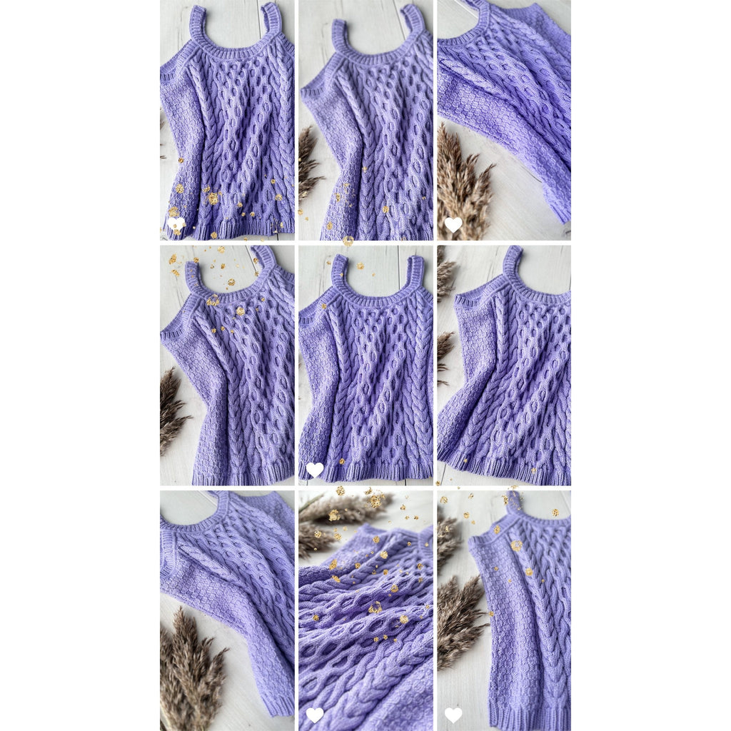 Hand knit violet lilac merino wool tank top sweater vest on straps Mоre color Long tank top Autumn winter vest Sleeveless Vest