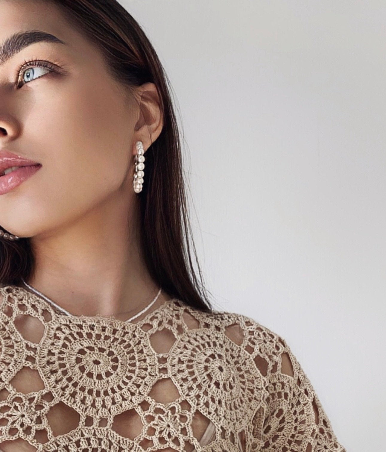 Crochet beige blouse Lace crochet top Crochet sweater Vintage crochet white lace Long sleeve top 70s Boho Women Knit blouse gift for her
