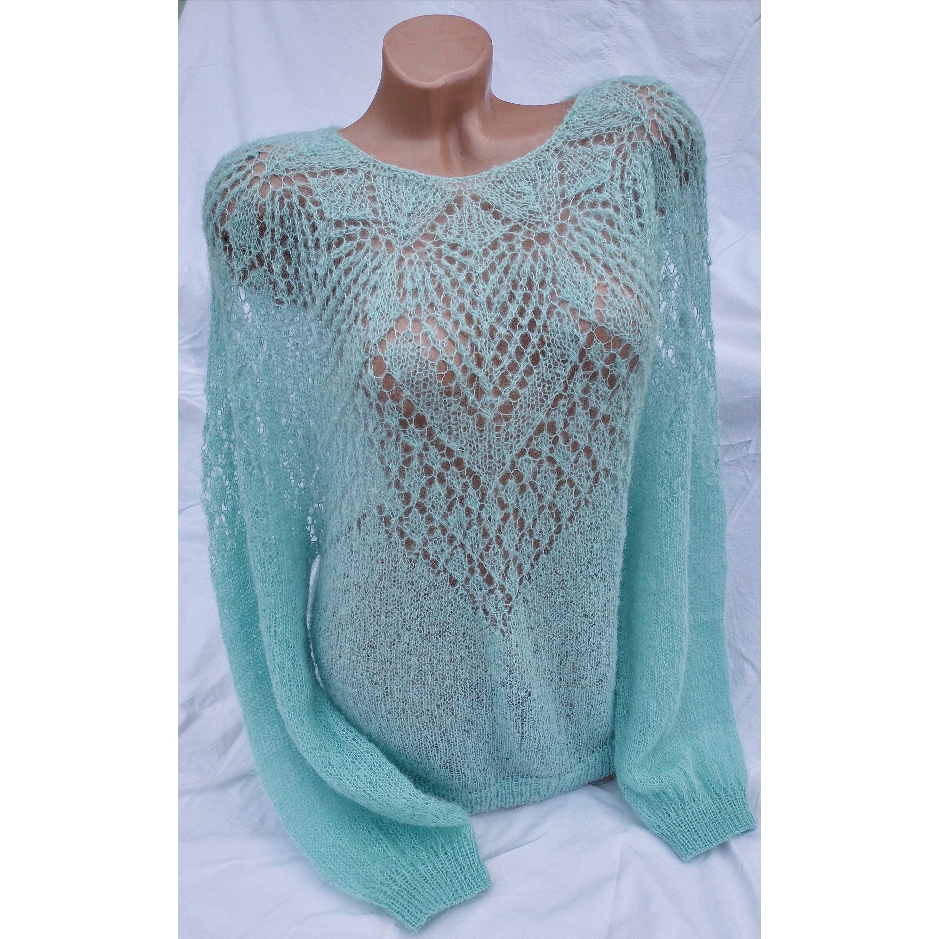 Light blue weightless mohair bridal Knit sweater Gossamer sweater White wool Wedding Cover Up Kid Mohair Knitted Jumper Crochet Pullover