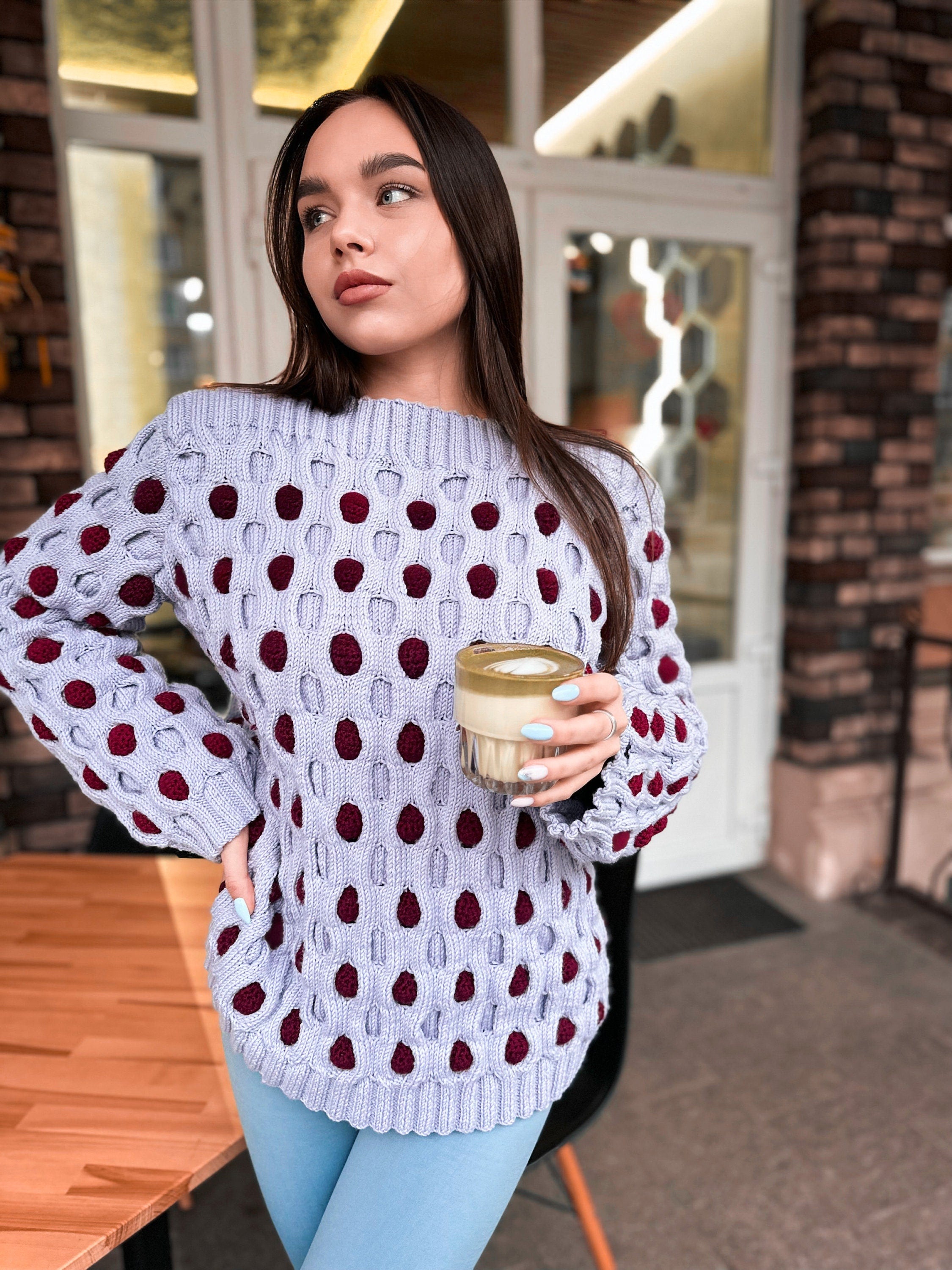 Chunky Wool Sweater for women Oversized Merino Wool Sweater Body-friendly pullover Bubbles Balls Funny Sweater Bubbles Balls Funny Sweater