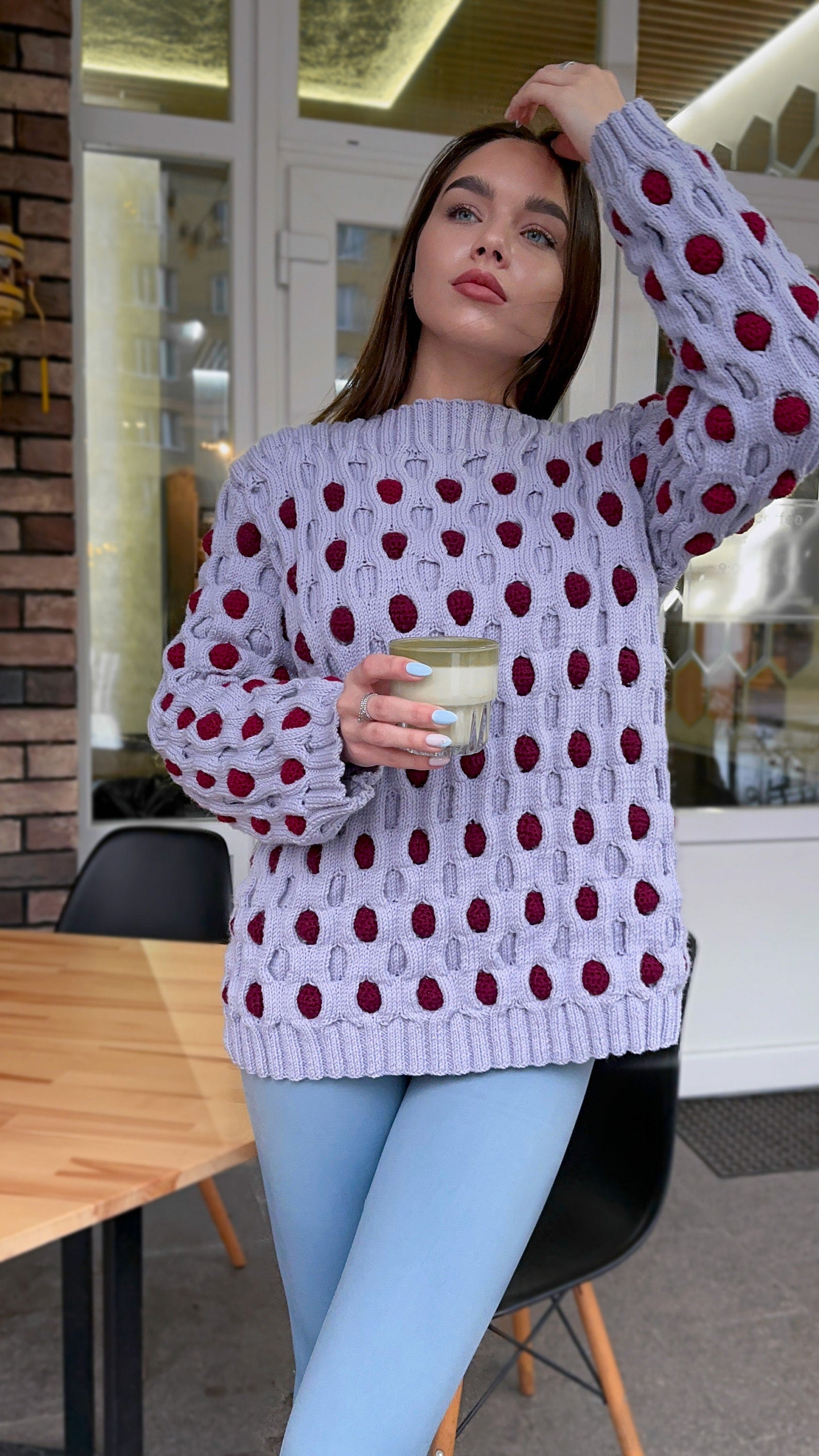 Chunky Wool Sweater for women Oversized Merino Wool Sweater Body-friendly pullover Bubbles Balls Funny Sweater Bubbles Balls Funny Sweater