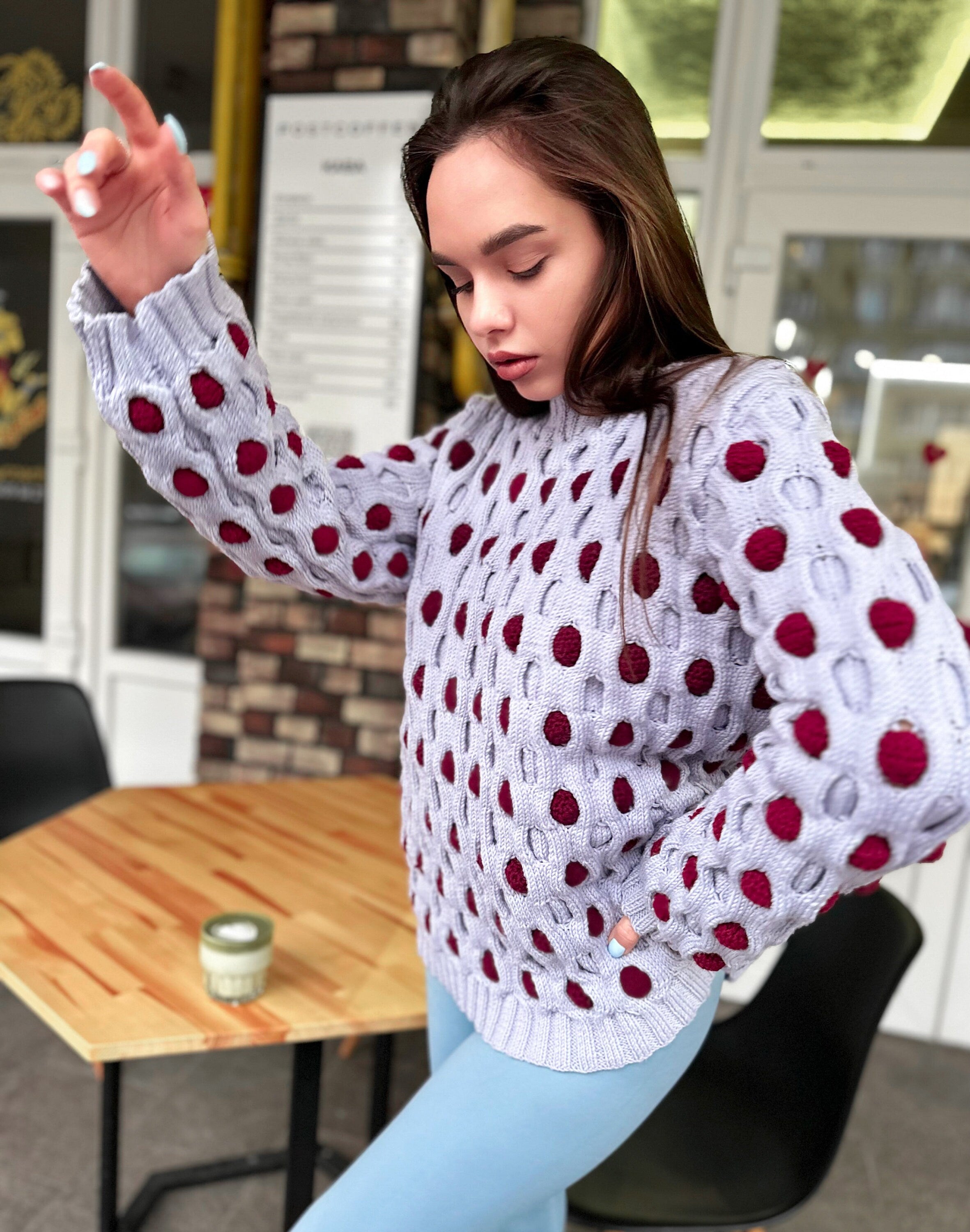 Chunky Wool Sweater for women Oversized Merino Wool Sweater Body-friendly pullover Bubbles Balls Funny Sweater Bubbles Balls Funny Sweater