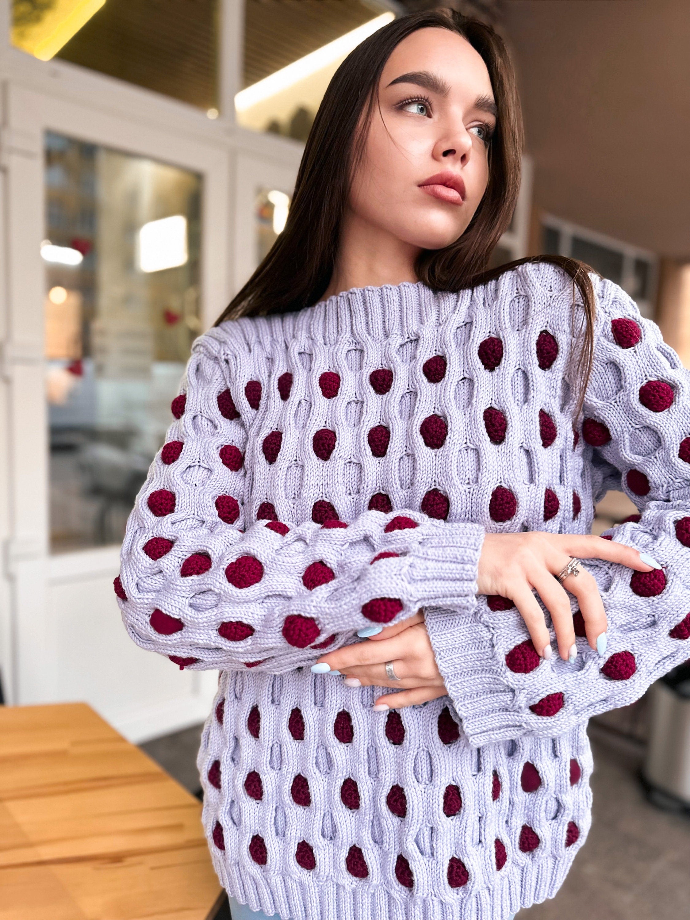 Chunky Wool Sweater for women Oversized Merino Wool Sweater Body-friendly pullover Bubbles Balls Funny Sweater Bubbles Balls Funny Sweater
