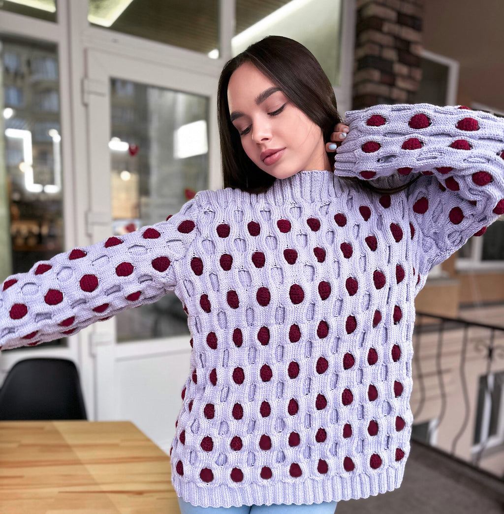 Chunky Wool Sweater for women Oversized Merino Wool Sweater Body-friendly pullover Bubbles Balls Funny Sweater Bubbles Balls Funny Sweater