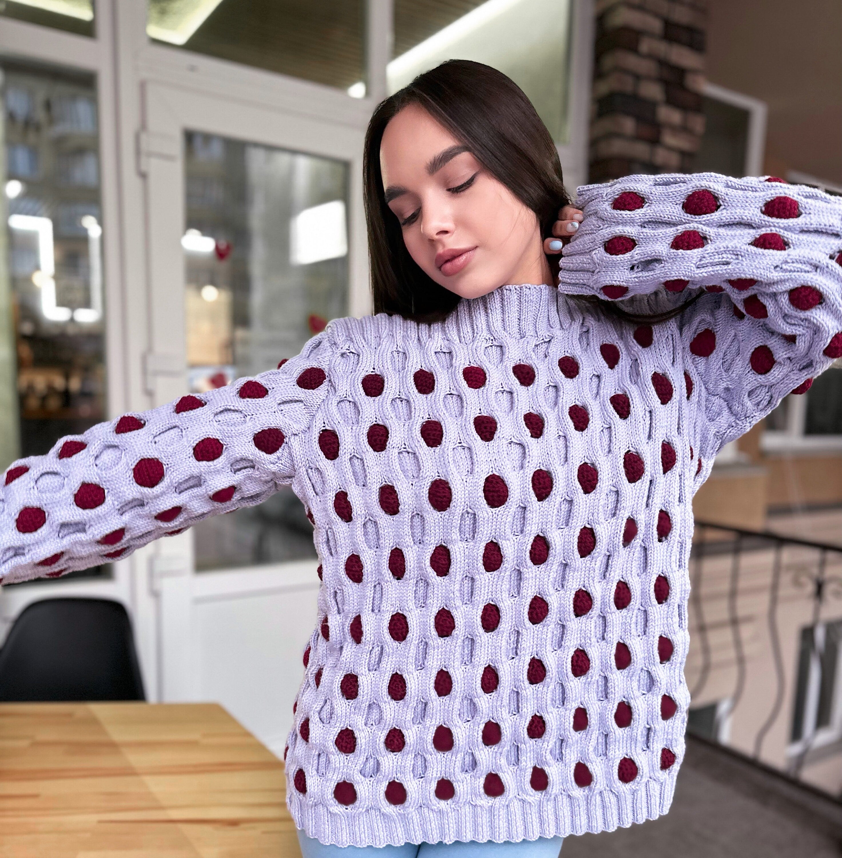 Chunky Wool Sweater for women Oversized Merino Wool Sweater Body-friendly pullover Bubbles Balls Funny Sweater Bubbles Balls Funny Sweater