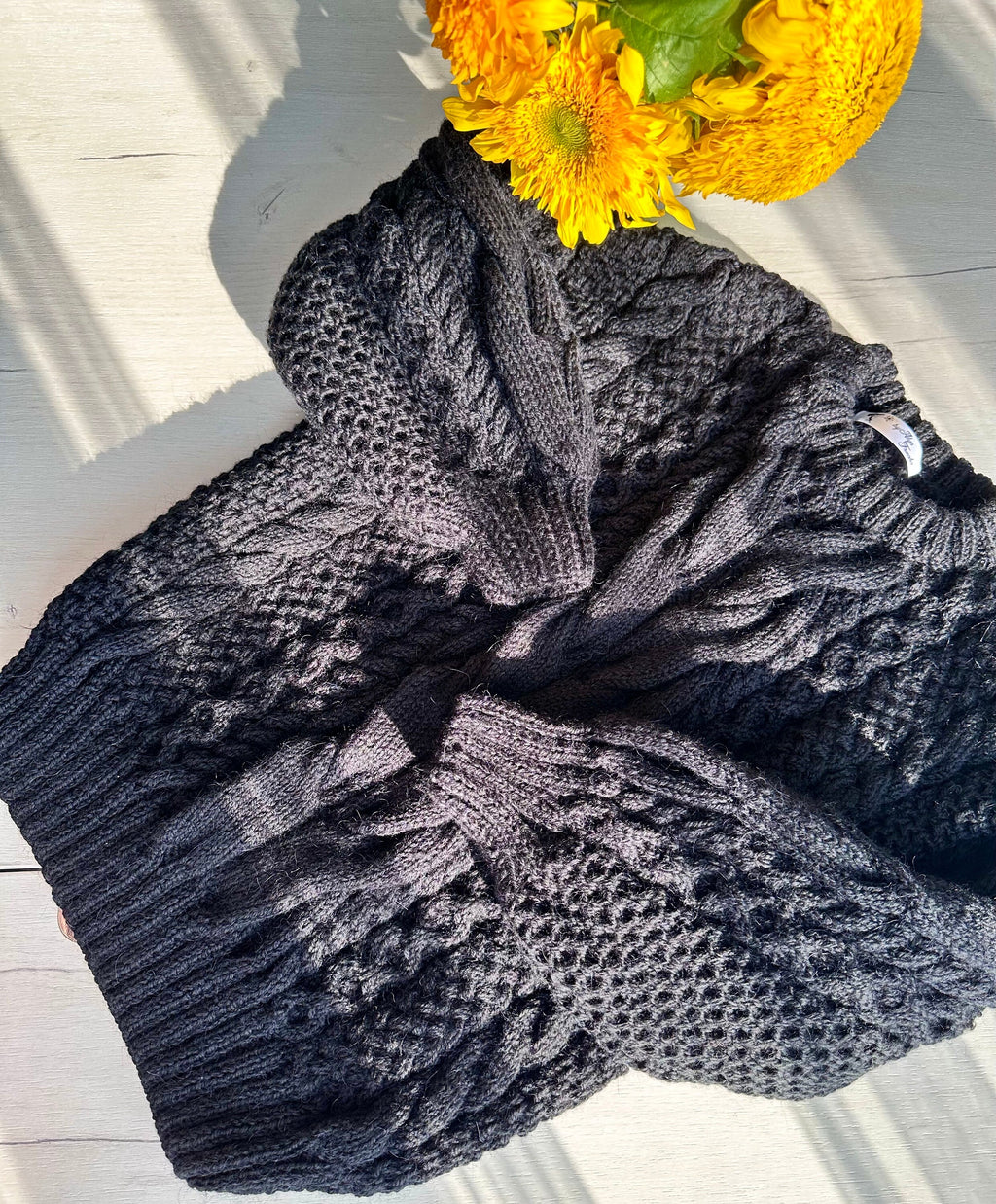 Cable black hand knit merino wool sweater womens Fall vintage sweater Christmas unisex sweater Chunky knit women Warm jumper with braids