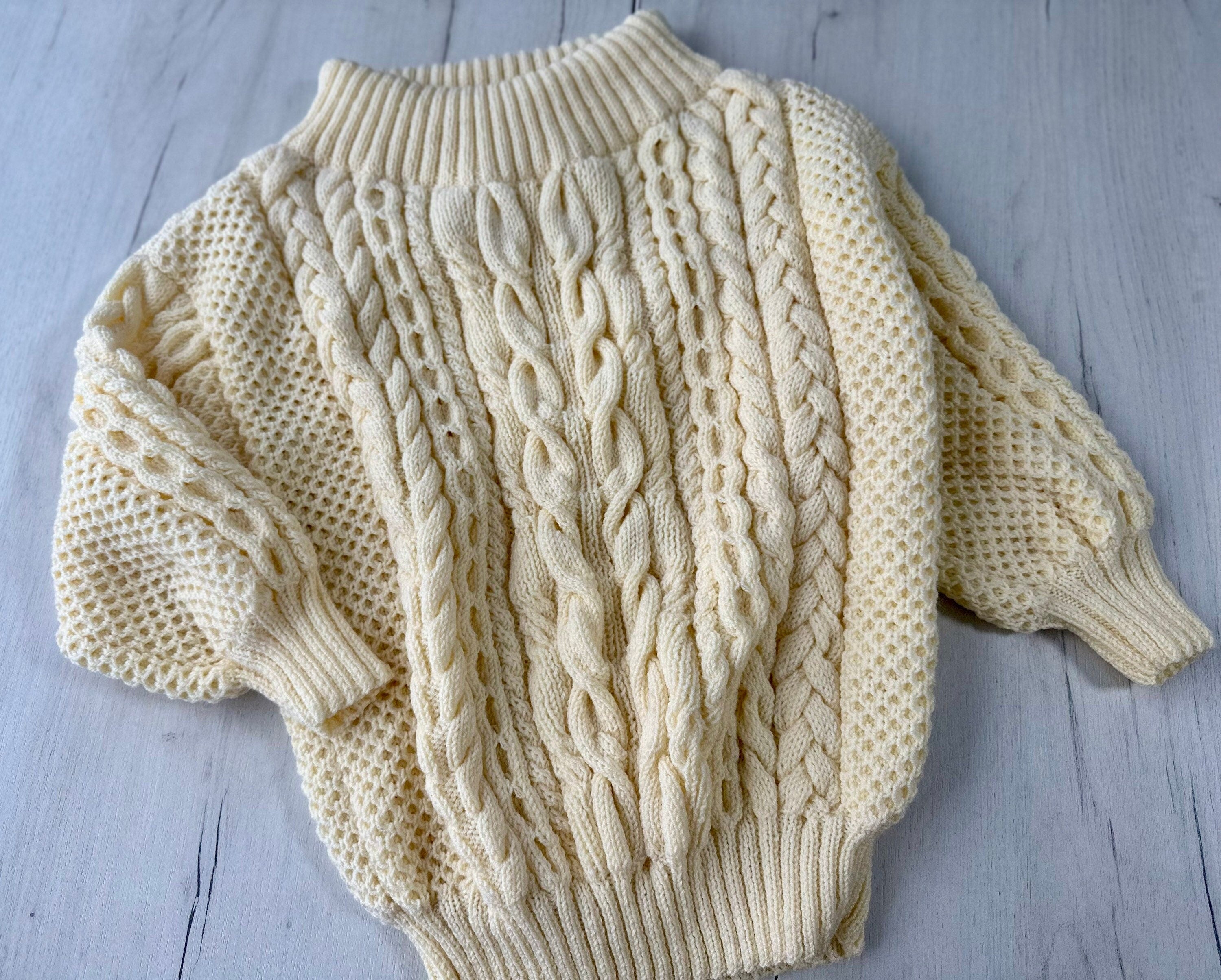 Cable knit pastel milk cream off the shoulder sweater wool for women Handmade oversize white pullover One shoulder cotton merino wool