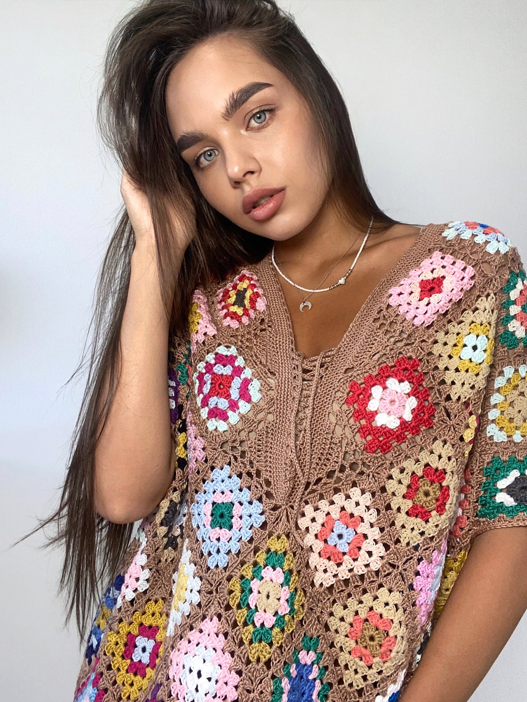 Crochet granny square dresses Crochet afghan dress Boho crochet dress Colorful dress Midi cotton dress Festival Clothing Vintage Style Dres