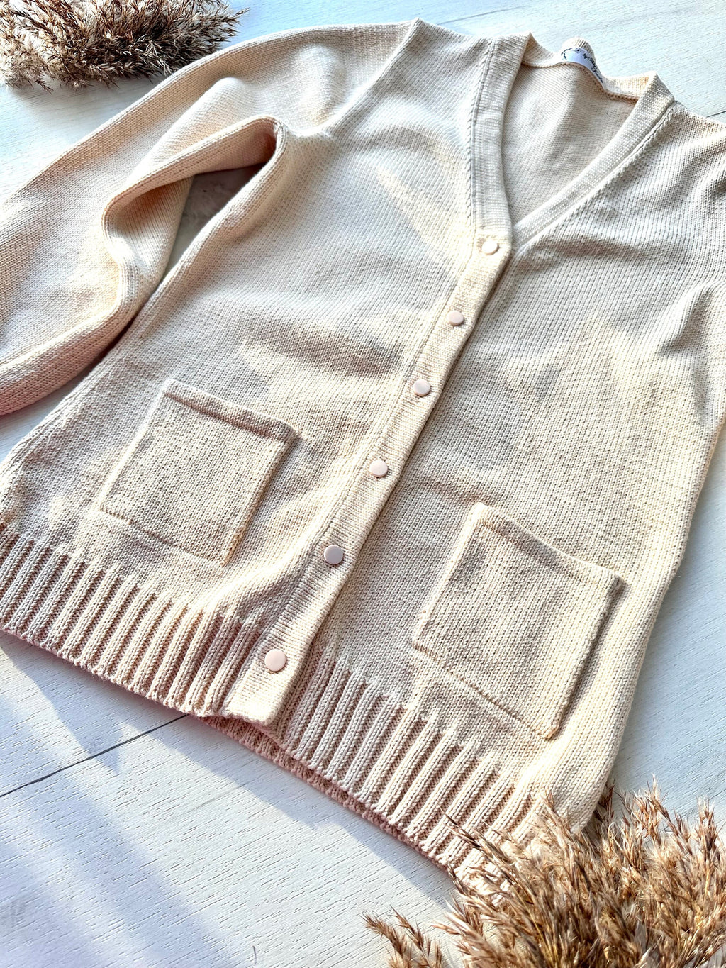 Knit Oversized beige cotton cardigan for women Pastel coat Scandinavian minimalist style Loose knit cardigan Baggy cardigan with buttons