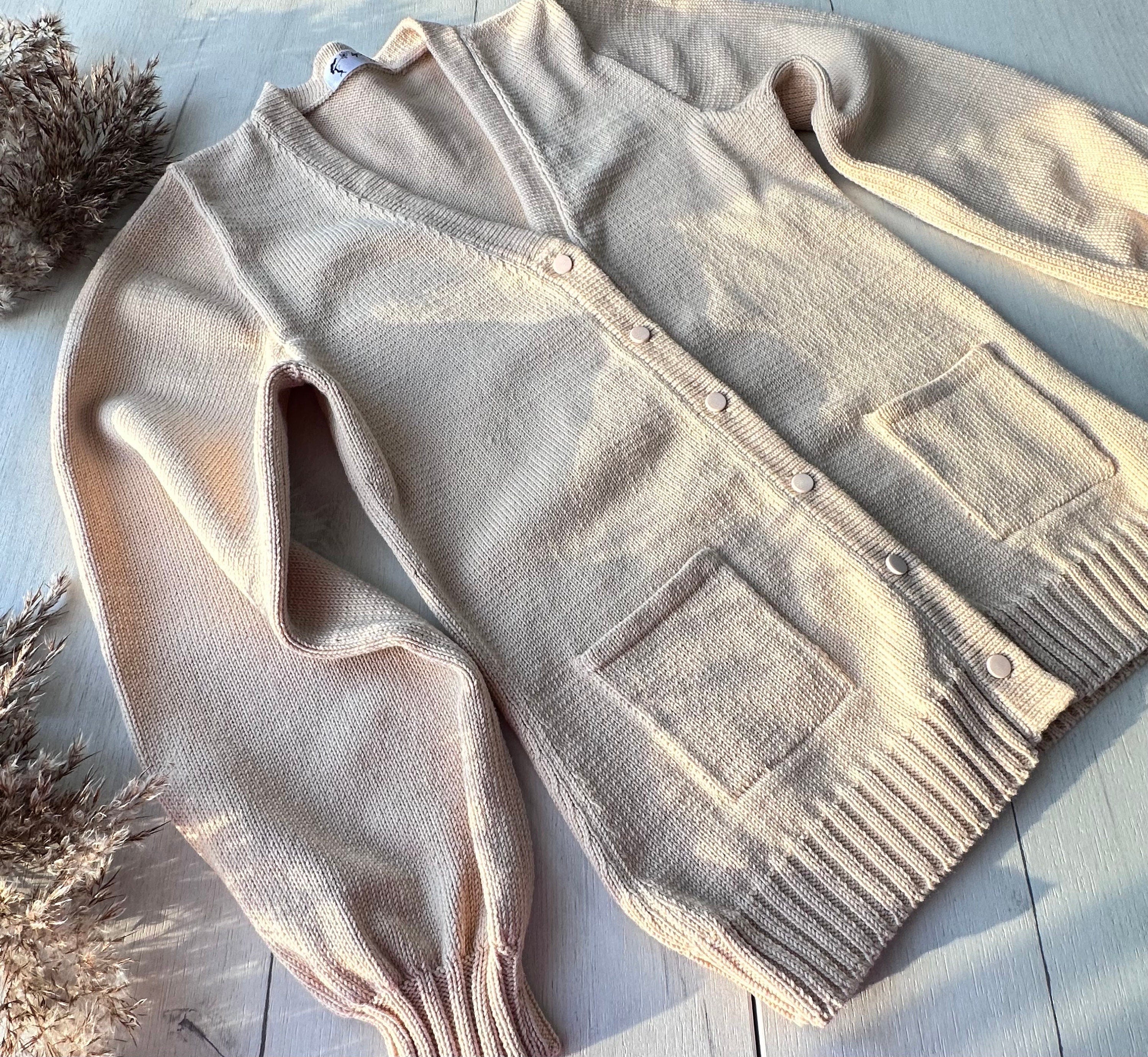 Knit Oversized beige cotton cardigan for women Pastel coat Scandinavian minimalist style Loose knit cardigan Baggy cardigan with buttons