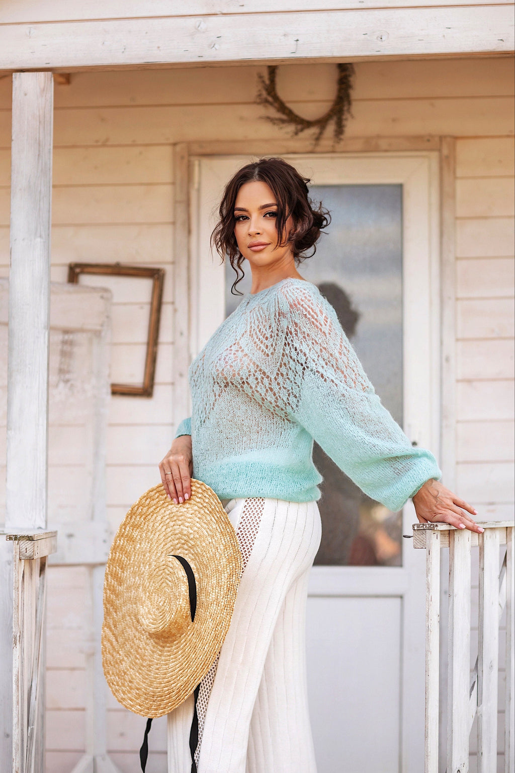 Mohair Bridal Sweater Gossamer sweater Blue White Wool Jacket Wedding Cover Up Kid Mohair Knitted Jumper Shrug Mohair Pullover Knitted Wrap