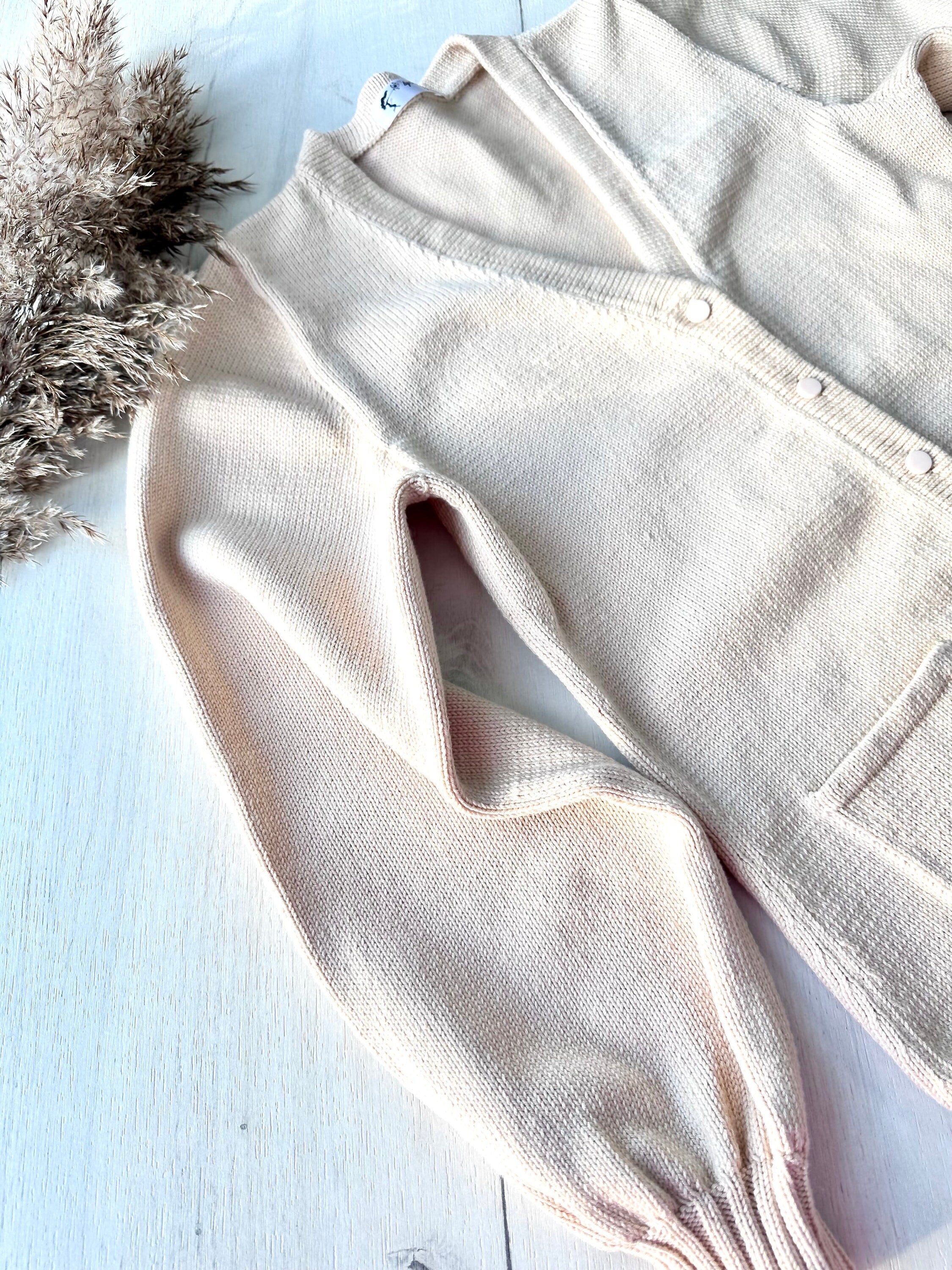 Knit Oversized beige cotton cardigan for women Pastel coat Scandinavian minimalist style Loose knit cardigan Baggy cardigan with buttons