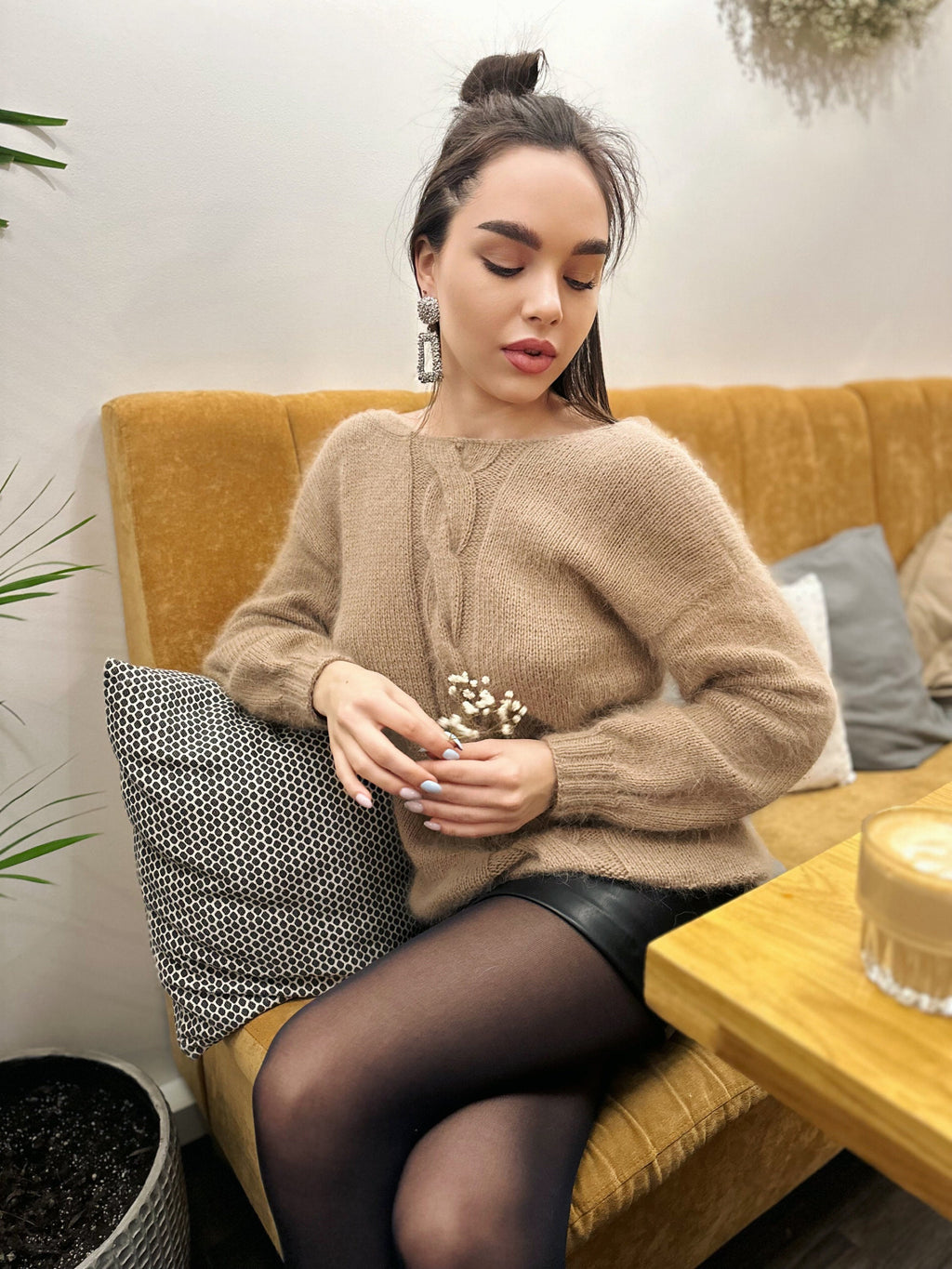 Angora light pink white sweater Open back Deep neckline Pastel fluffy angora pullover Loose fit oversized V-neck Top long sleevs Cozy gift