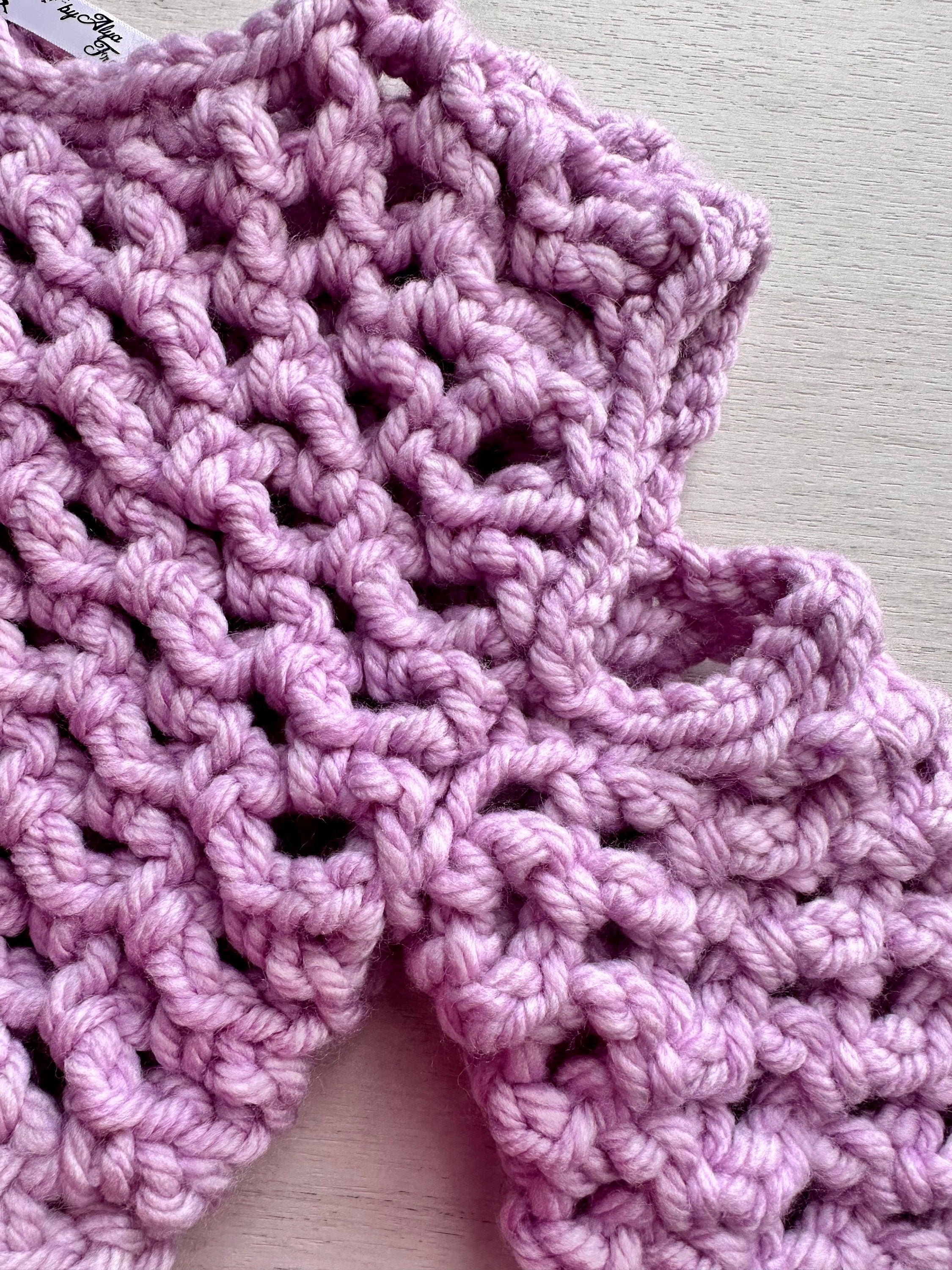 Crochet crop top short Sleeve Crochet Mesh Top Cable knit wool crop sweater Chunky knit short sleeve crop top Loose knit Pink Lilac