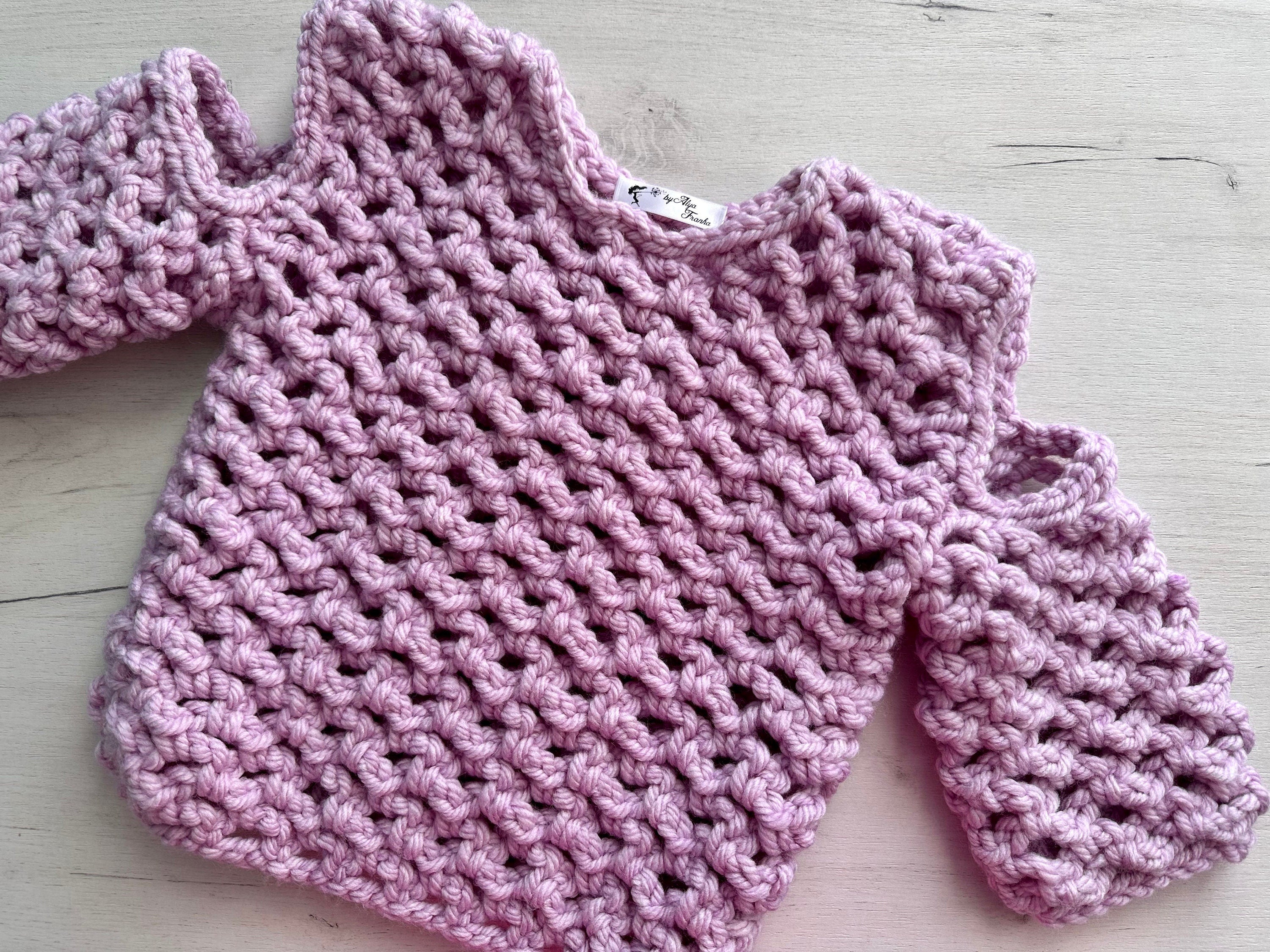 Crochet crop top short Sleeve Crochet Mesh Top Cable knit wool crop sweater Chunky knit short sleeve crop top Loose knit Pink Lilac