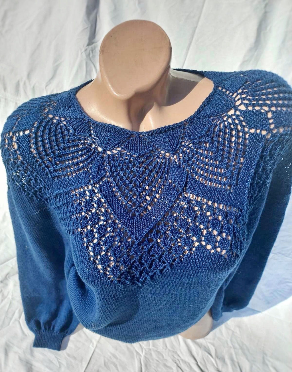 Knit cotton openwork sweater for women Slim Blue Sweater Eco Friendly Pullover Knitted Cape Bridal sweater Croche pullover