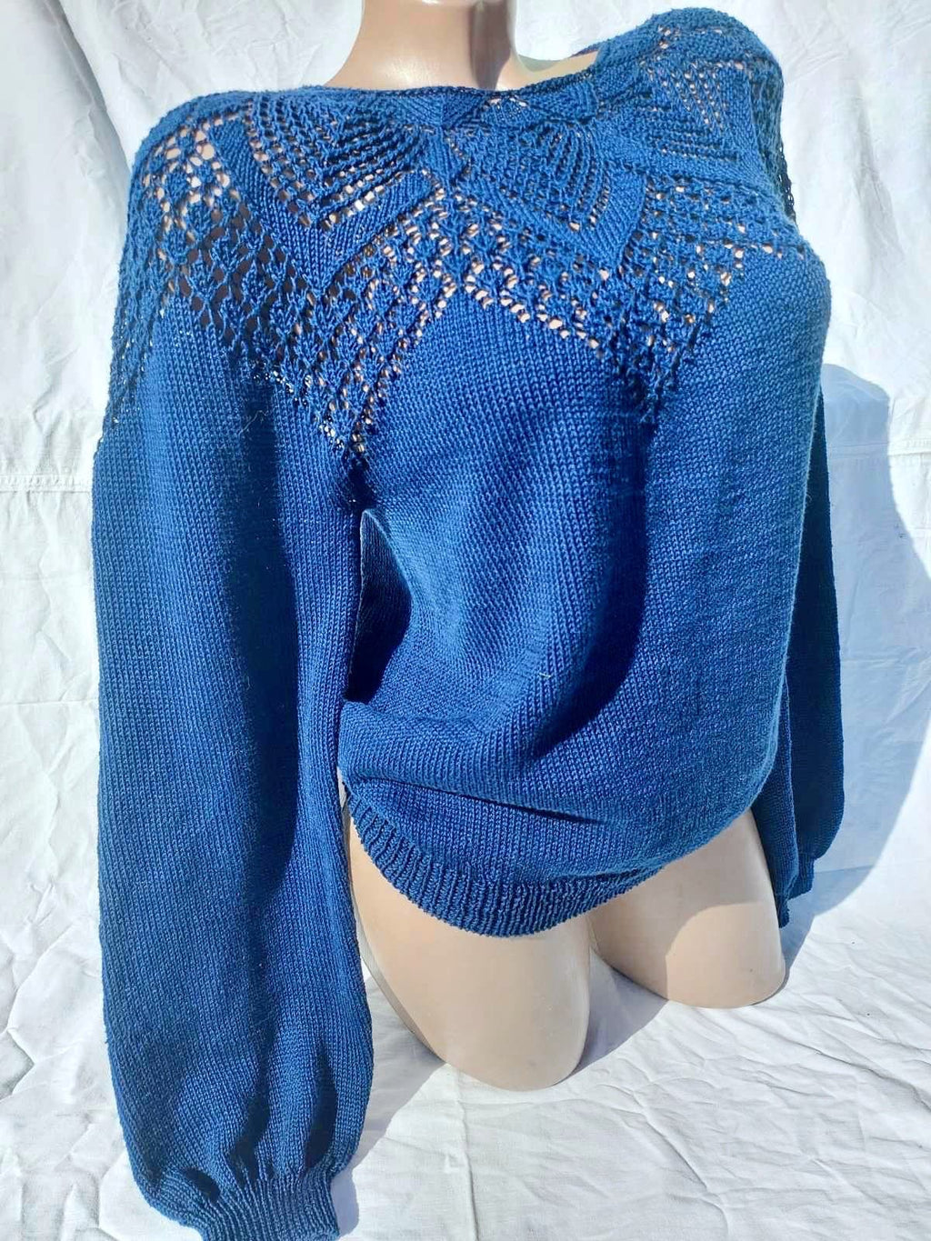 Knit cotton openwork sweater for women Slim Blue Sweater Eco Friendly Pullover Knitted Cape Bridal sweater Croche pullover