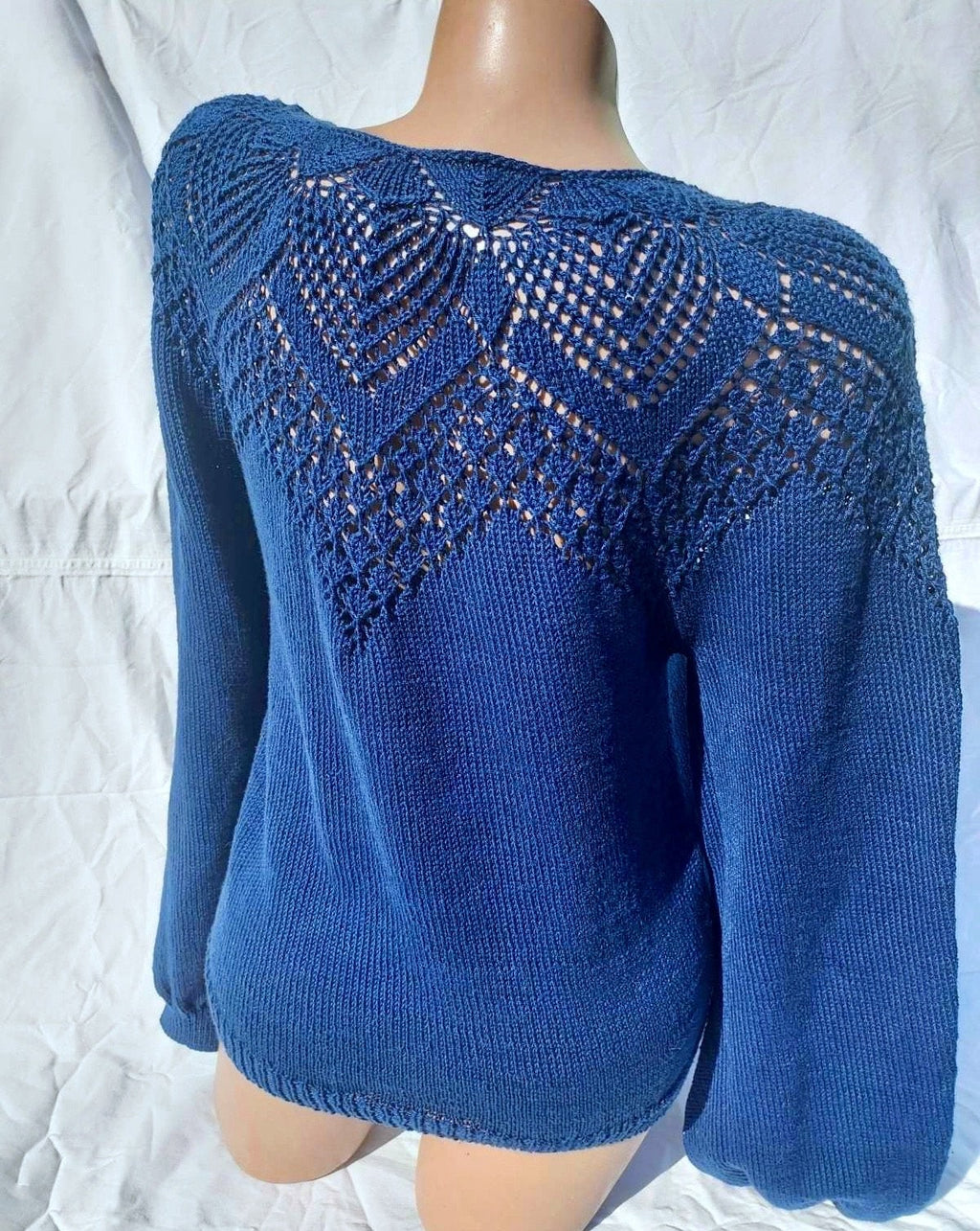 Knit cotton openwork sweater for women Slim Blue Sweater Eco Friendly Pullover Knitted Cape Bridal sweater Croche pullover