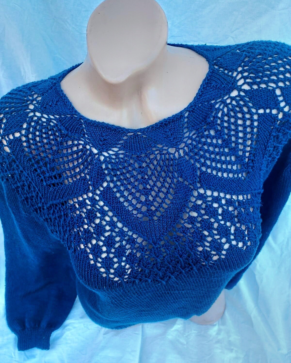 Knit cotton openwork sweater for women Slim Blue Sweater Eco Friendly Pullover Knitted Cape Bridal sweater Croche pullover