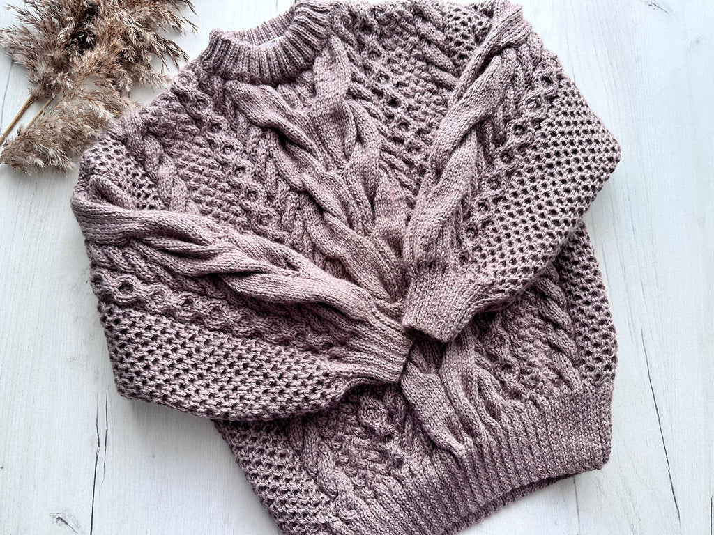 Hand knit Light brown Beige Pastel embroidered sweater soft merino wool mixture women Cute Chunky oversize sweater Cable knit pullover