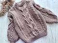 Hand knit Light brown Beige Pastel embroidered sweater soft merino wool mixture women Cute Chunky oversize sweater Cable knit pullover